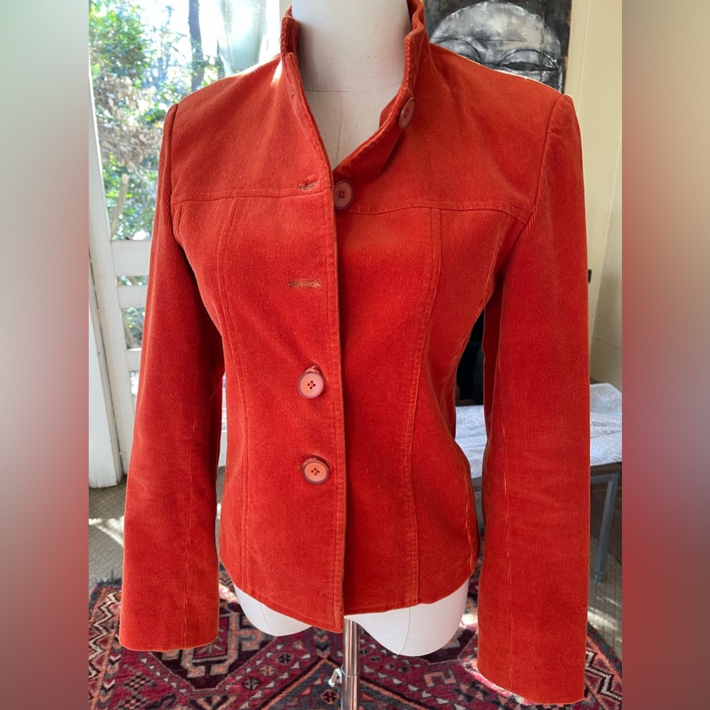 Soft Thick Cotton Vivid Sienna Orange Corduroy Jacket Hand Sewn Sz 4